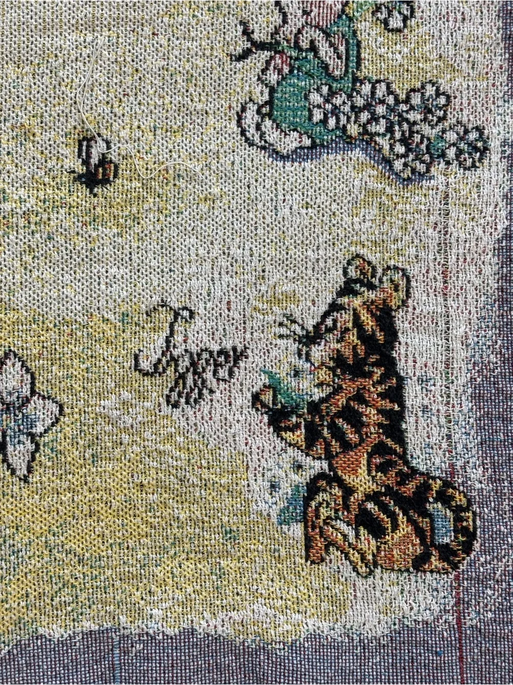 Vintage Disney Winnie Pooh Piglet Woven Tapestry Throw Blanket Fringe Edges